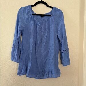 Fred David Light Blue Blouse with Crochet Trim Size Medium
